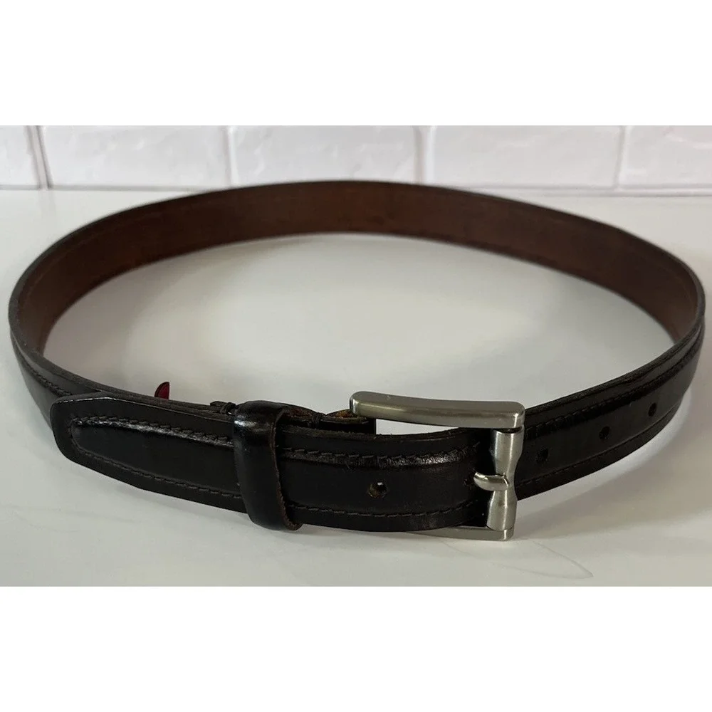 Men's COLE HAAN Dark Brown Leather Dress Belt Brass‎ Buckle Sz 38
